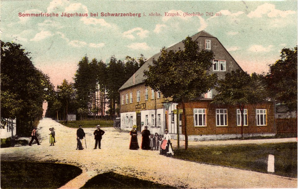 Jägerhaus bei Schwarzenberg im sächsischen Erzgebirge Ansichtskarte postalisch gelaufen am 3. Juni 1909