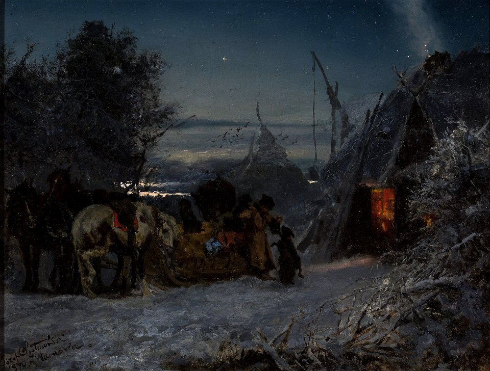 Józef Chełmoński - Sleigh in front of a hut at night - MP 1894 MNW - National Museum in Warsaw