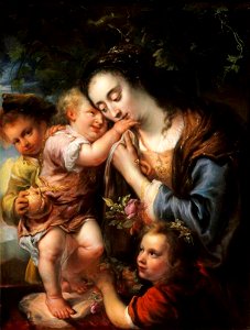 Jürgen Ovens - Allegorisch portret van Maria Jens Martens (^-1690), vrouw van de schilder, met drie kinderen, als Caritas - 191 - Museum of Fine Arts, Budapest