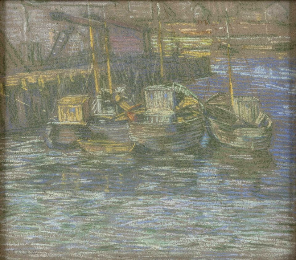 Rockport Harbor Boats by Charles Salis Kaelin, pastel 