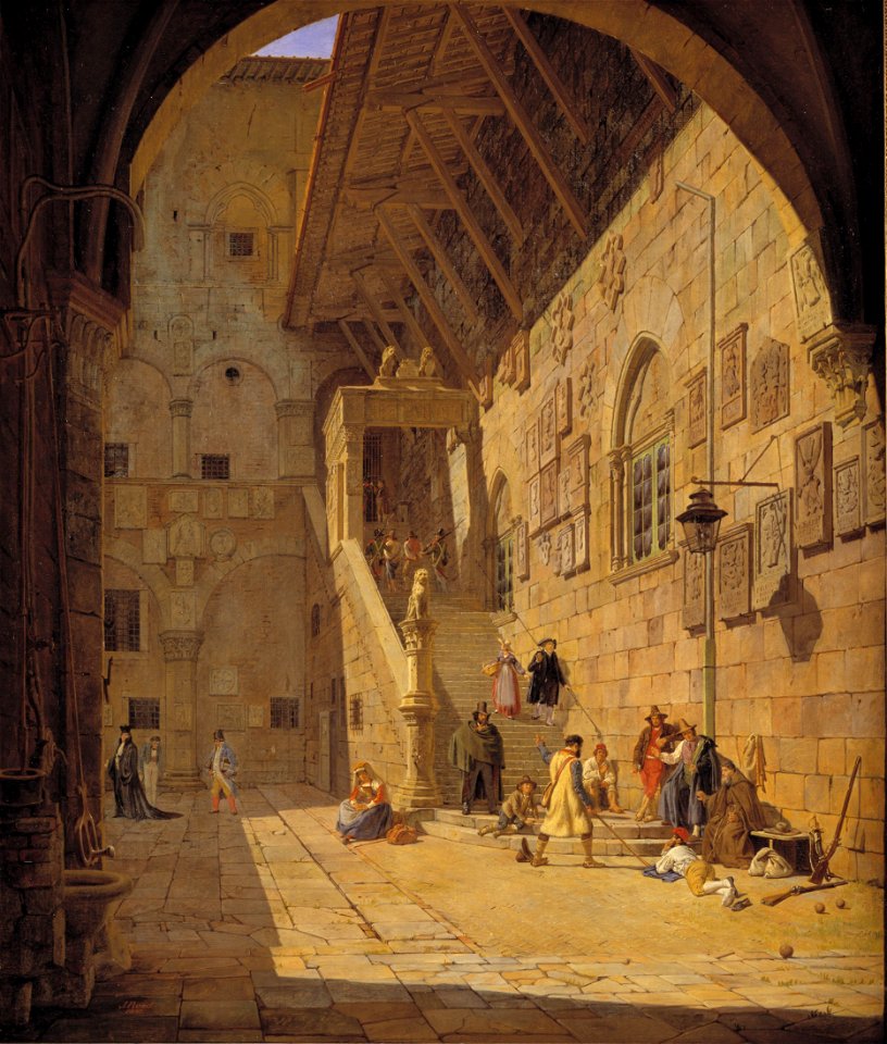 Jørgen Roed - The Courtyard of the Palazzo del Bargello. Florence - KMS1490 - Statens Museum for Kunst
