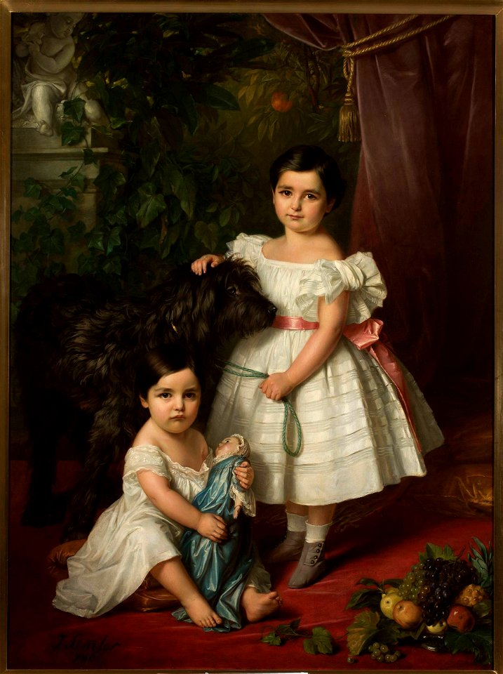 Józef Simmler - Portrait of Maria Róża Kronenberg and Róża Maria Karolina Kronenberg with a dog - MP 278 - National Museum in Warsaw