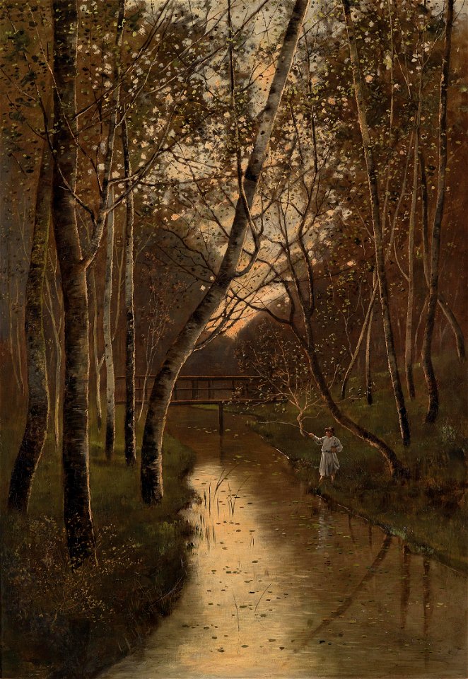 Kalman Mesterhazy (attr) Waldlandschaft mit Angler