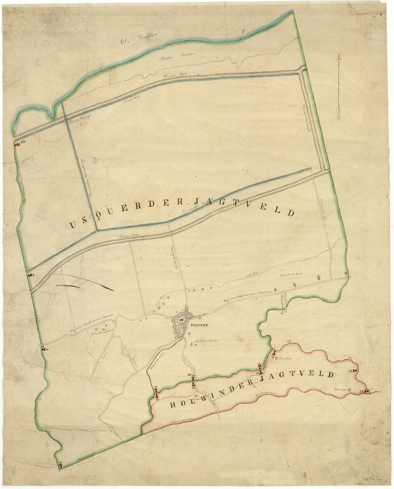 Kaart van het Usquerder en Holwinder jachtveld (1800-1850)