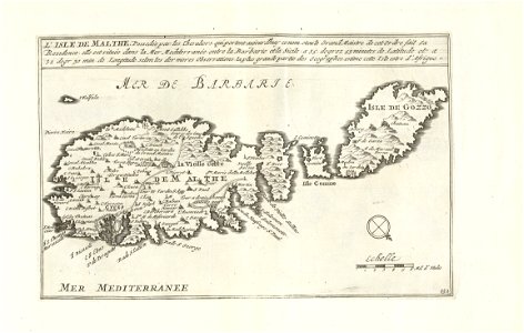 Kaart van Malta, ca. 1702 L'Isle de Malthe (titel op object) Les Forces de l'Europe, Asie, Afrique et Amerique, ou description des principales villes avec leurs fortifications. Dessignées par les me, RP-P-OB-83.034-155