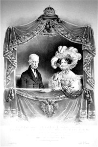 Kaiser Franz I. mit Gemahlin in der Theaterloge Litho