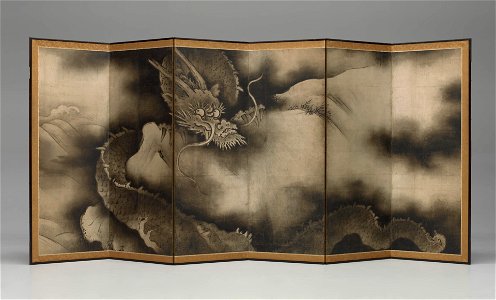 Kaiho Yusho - Pair of Dragons and Wave Screen - 2012.71.14 - Yale University Art Gallery