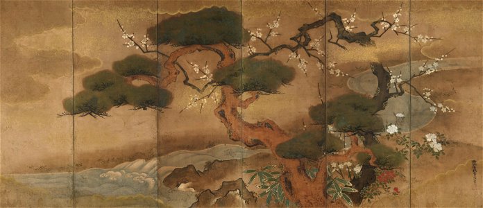 Kano Tsunenobu - Six panel screen - 1984.97.1 - Yale University Art Gallery