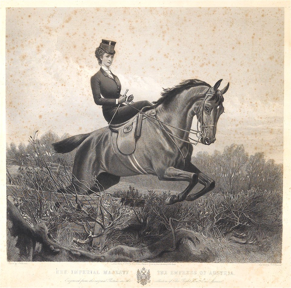 Kaiserin zu Pferde Stahlstich nach Charlton 1882