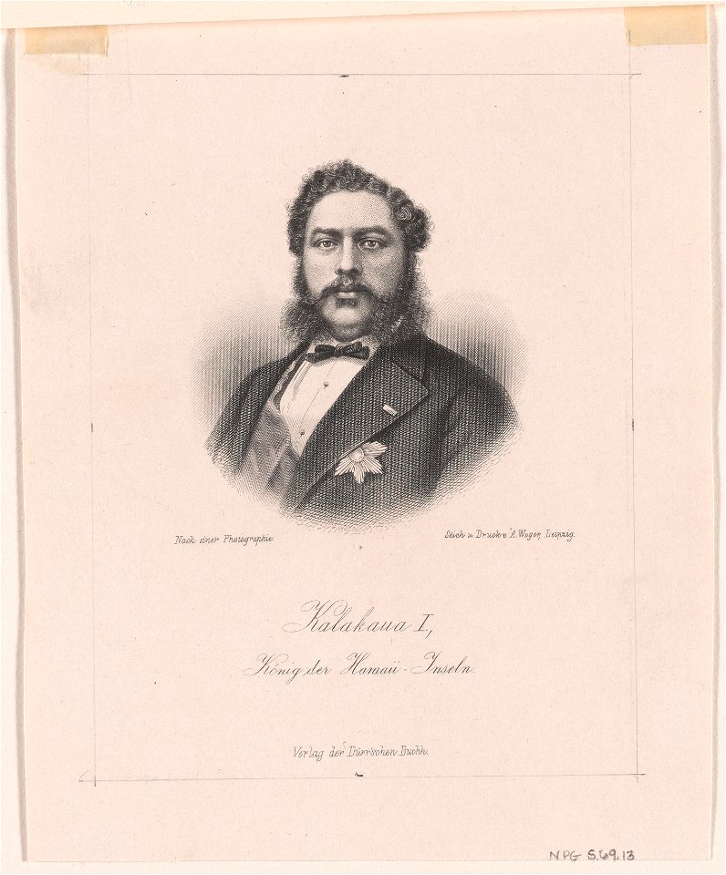 Kalakaua, engraving by August Weger, Object Number S NPG.69.13, National Portrait Gallery, Smithsonian Institution