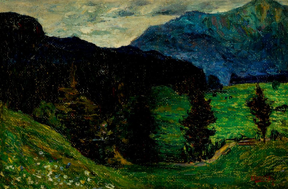 Kandinsky - KOCHEL—GEBIRGLANDSCHAFT MIT TANNEN (KOCHEL—MOUNTAINS WITH FIRS), 1902, R521