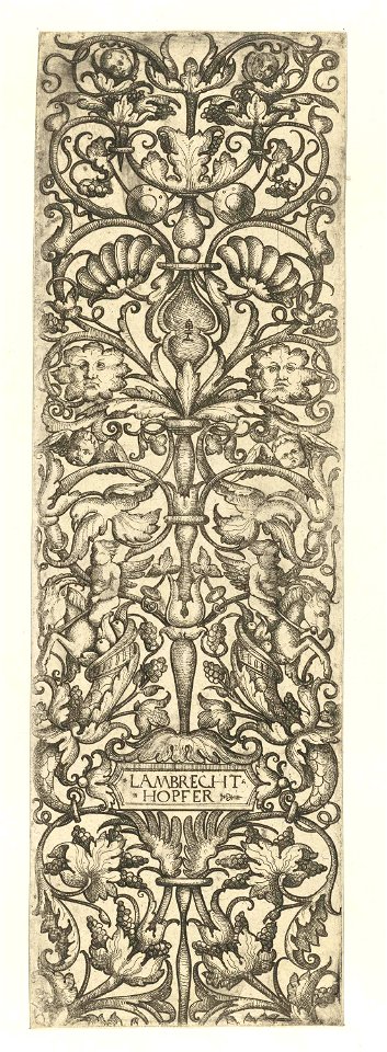 Kandelaber met bladranken, cherubijntjes, vogels en mascarons