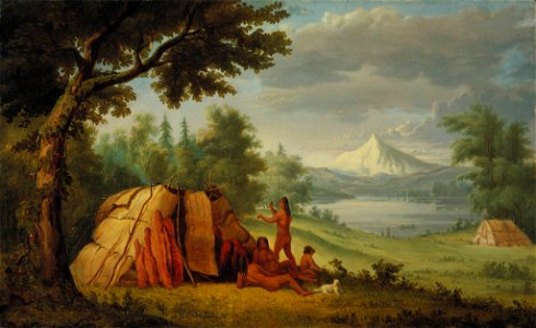 Paul Kane - Chinook Indians in Front of Mount Hood. Free illustration for personal and commercial use.