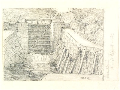 Kanalsluss vid Håverud, Dalsland. Teckning av Ferdinand Boberg - Nordiska museet - NMA.0088035