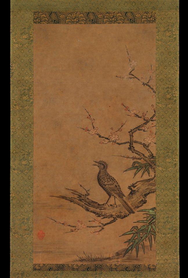 Kano Shōei - Brown-Eared Bulbul (Hiyodori) on a Branch of Plum - 2013.1133.2 - Metropolitan Museum of Art