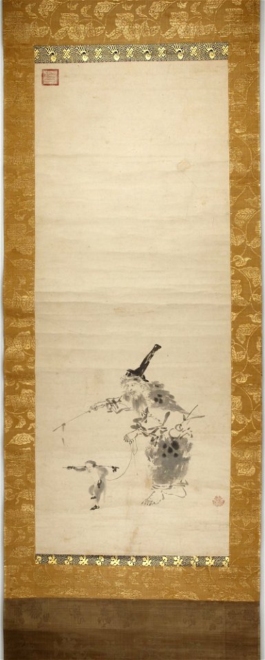 Kano Naonobu 狩野 尚信 - Sarumawashi (Man and a Monkey) - 2020-673 - Princeton University Art Museum