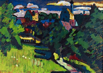 Kandinsky - Murnau - Ansicht mit Burg, Kirche und Eisenbahn, 1909, R301