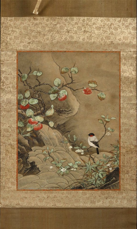 Kano Motonobu 狩野 元信 - Bird, Flowers, and Fruit by a Waterfall - y1959-108 - Princeton University Art Museum