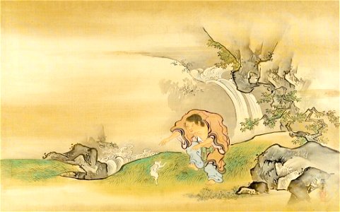 Kano Tansetsu - Liu Hai and His Three-Legged Toad by a Waterfall - 1943.56.22.16 - Harvard Art Museums