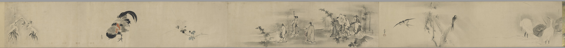 Kano Yasunobu - Bird, Flowers, and Various Chinese Figure - 2006.210.4.2 - Yale University Art Gallery