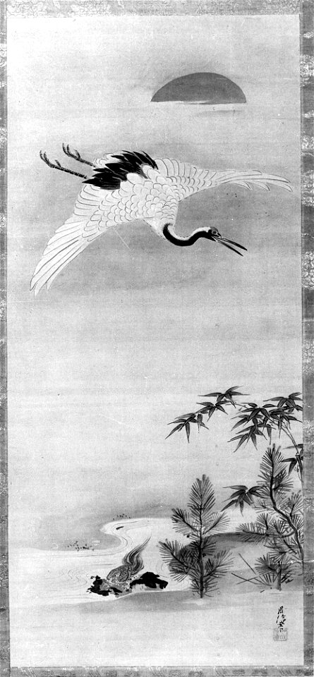 Kano Chikanobu - Crane, Tortoise, Pine, and Bamboo under a Rising Sun - 36.100.6 - Metropolitan Museum of Art