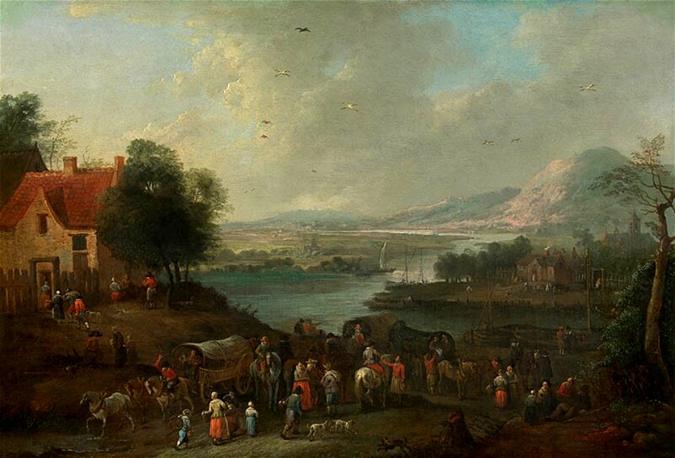 Karel Breydel - Landscape with figures near a river