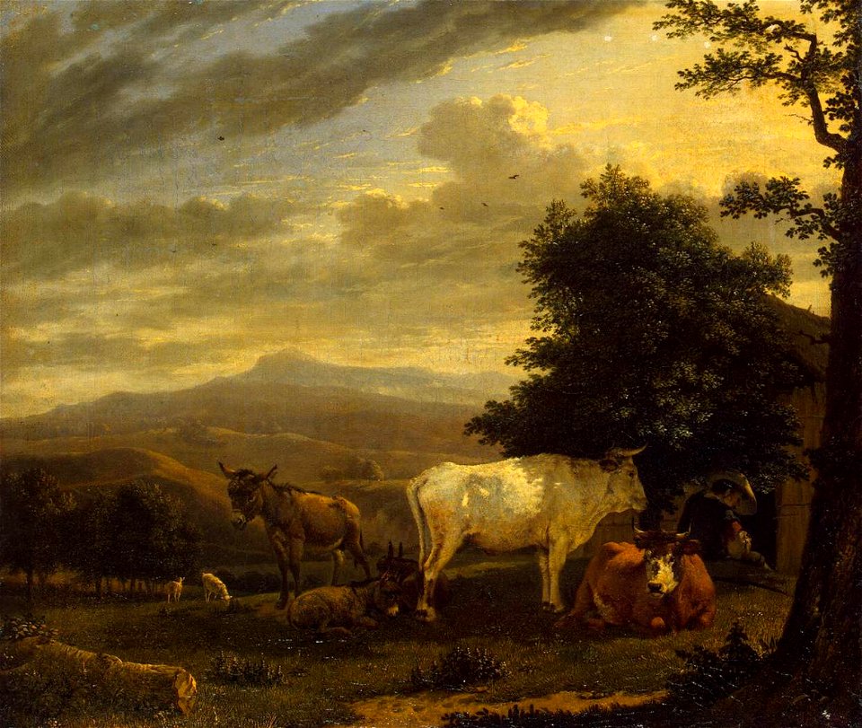 Karel Dujardin - Landscape with Cattle - WGA6860. Free illustration for personal and commercial use.