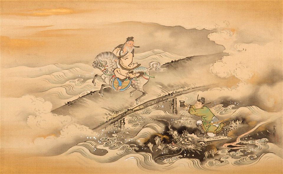 Kano Tsunenobu - Huang Shigong on Horseback and Zhang Liang on a Dragon - 1943.56.22.1 - Arthur M. Sackler Museum