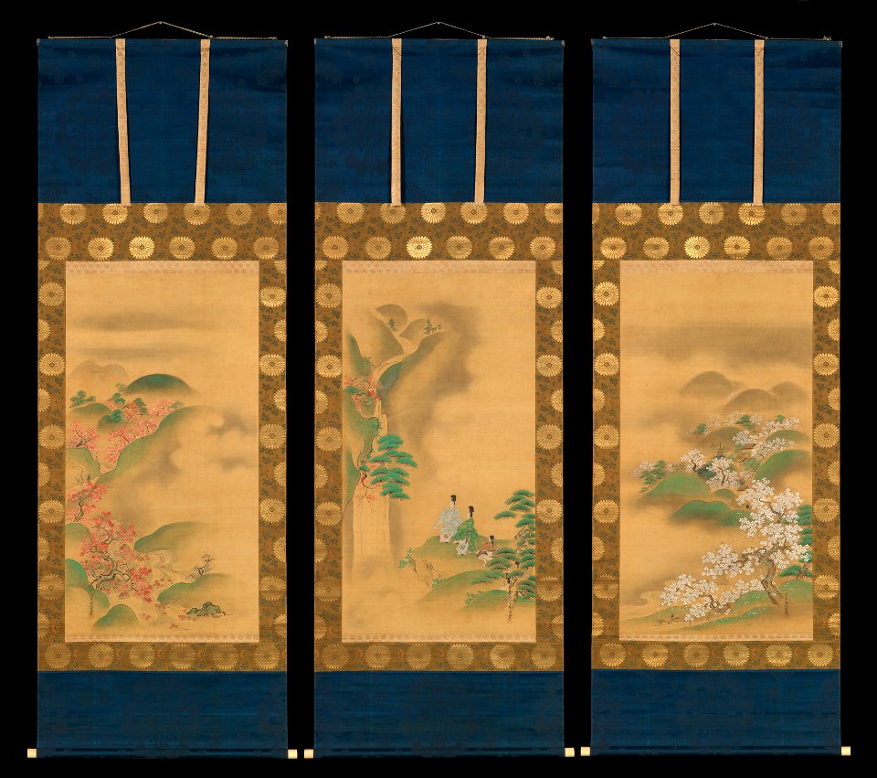 Kano Tsunenobu - Nunobiki Waterfall, Mount Yoshino, and Tatsuta River - 2015.300.82a–c - Metropolitan Museum of Art