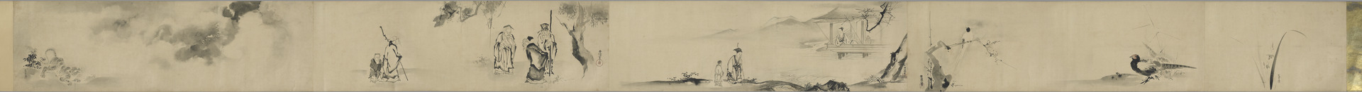 Kano Tan’yu - Bird, Flower and Various Chinese Figure - 2006.210.4.1a-c - Yale University Art Gallery