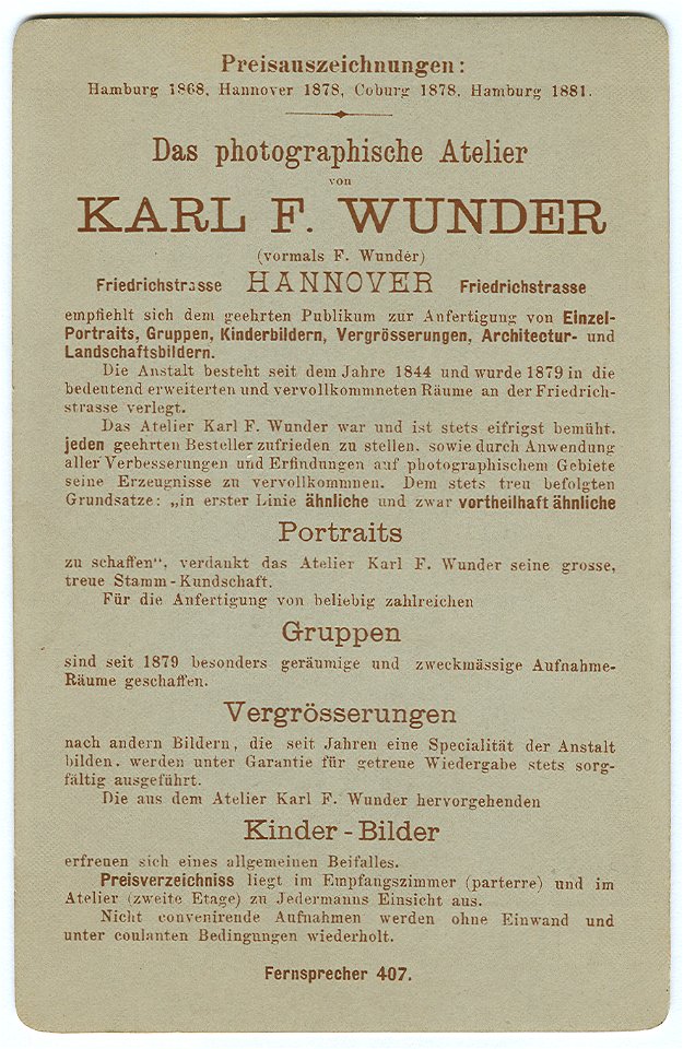 Karl F. Wunder KAB Augenblicks-Bilder 1889 Hannoverscher Ruder-Club von 1880 mit Manfred Osterhagen. Rückseite