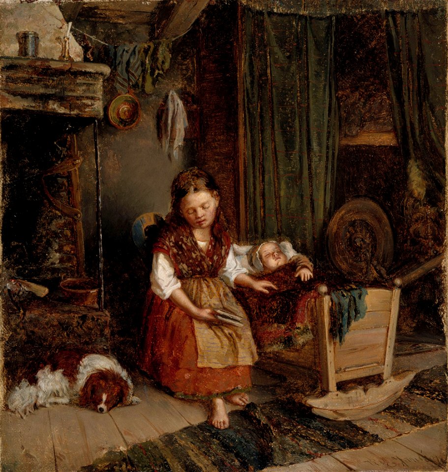 Karl Emanuel Jansson - Tyttö kehdon ääressä - A IV 2781 - Finnish National Gallery