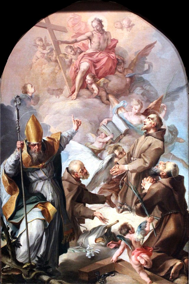 Kapuzinerheilige und Bischof beten anagoria
