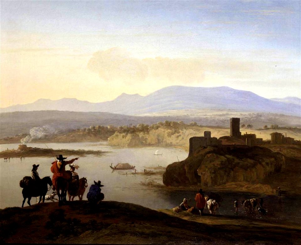 Karel Dujardin - Italianate Landscape with Travellers on Horseback - WGA6858