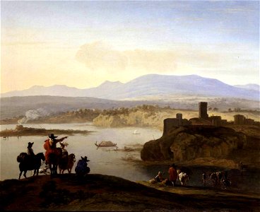 Karel Dujardin - Italianate Landscape with Travellers on Horseback - WGA6858