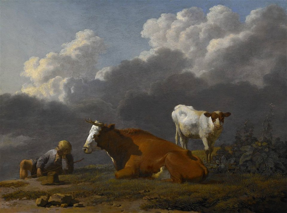 Karel du Jardin (Amsterdam c.1626-Venice 1678) - A Shepherd Boy Asleep with a Cow and its Calf - RCIN 404811 - Royal Collection