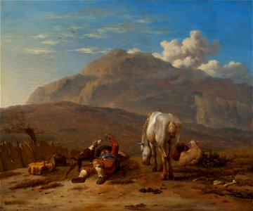Karel Dujardin - Italian Landscape with a Young Shepherd Playing with his Dog - 760 - Mauritshuis