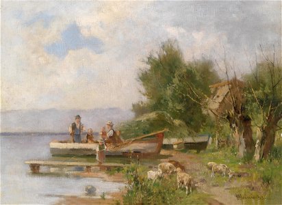 Karl Adam Heinisch Fischerfamilie am Seeufer