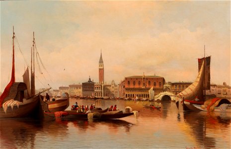 Karl Kaufmann - Venetian Scene with View of St Mark’s Square. Free illustration for personal and commercial use.