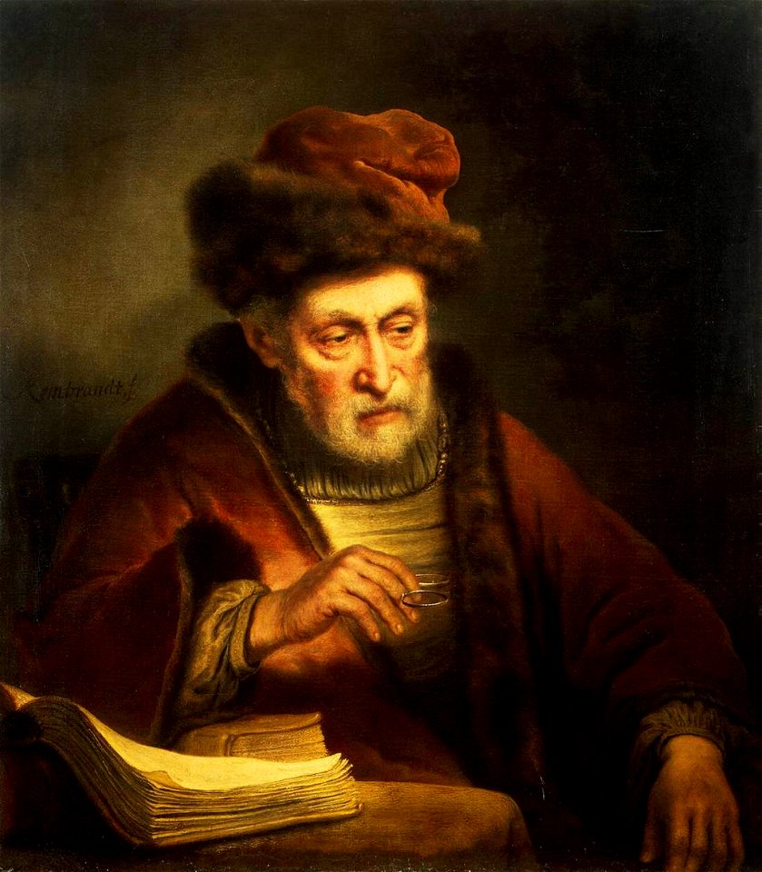 Karel van der Pluym - Old Man Holding a Pair of Spectacles - WGA17984