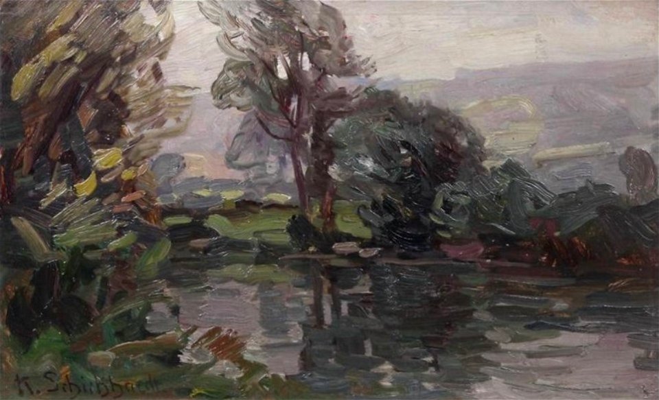 Karl Schickhardt - Flusstal mit bewaldetem Ufer (OaK)