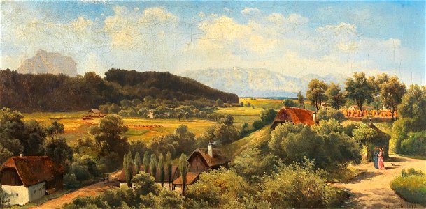 Karl Haunold - Aussicht von Schloß Wimsbach gegen das Höllengebirge und den Traunstein