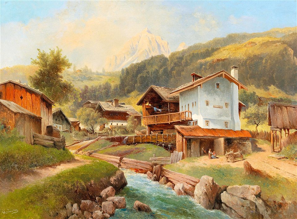 Karl Haunold - Mountain Village by a Stream