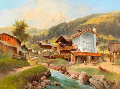 Karl Haunold - Mountain Village by a Stream