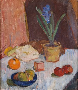 Karl Isakson - Composition with Hyacinth, Fruits and Blue Bowl - KMS4409 - Statens Museum for Kunst