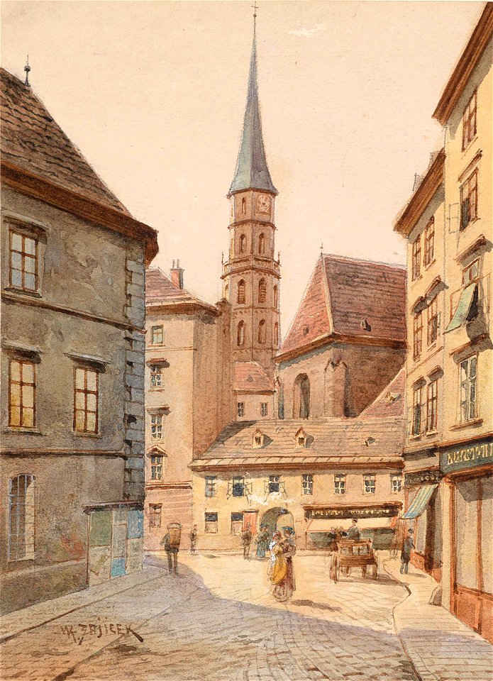 Karl Wenzel Zajicek Blick von der Stallburggasse zur Michaelerkirche