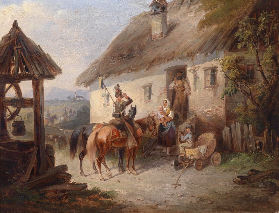 Karl Martin Ebersberg Österreichische Ulanen vor einem Bauernhaus
