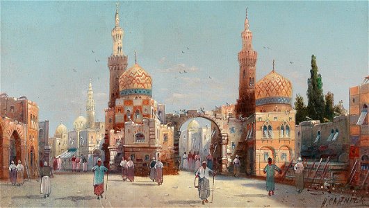 Karl Kaufmann - Hustle and Bustle in an Oriental City. Free illustration for personal and commercial use.