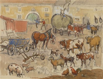 Karl Roux Tiere auf einem Bauernhof
