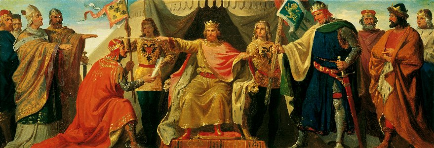 Karl von Blaas - Friedrich Barbarossa belehnt Heinrich Jasomirgott und Heinrich den Löwen - 2722 - Kunsthistorisches Museum
